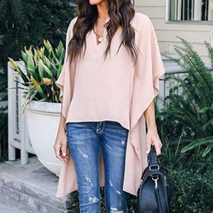 Pink Loose Fitting High Low Blouse Tunic
